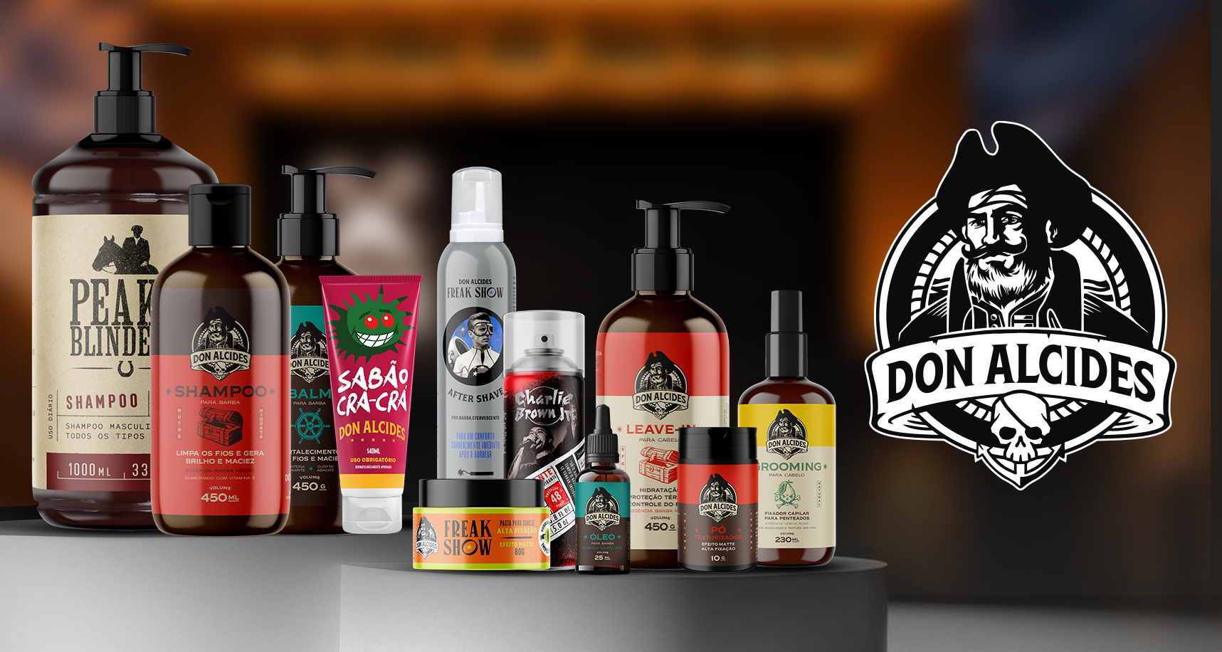 Produtos Don Alcides utilizados na formação e mercado profissional de barbearia